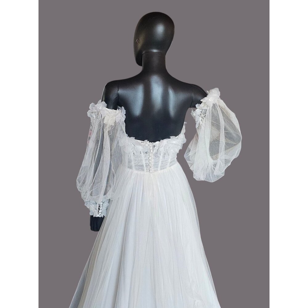 Ivory/Latte Floral Full Tulle Wedding Gown/Removeable Sleeves - Sincerity - Picture 14 of 16